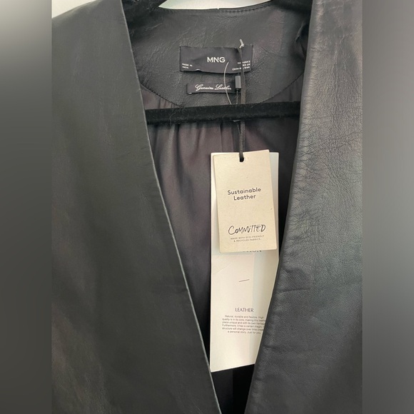 Mango 100% LEATHER BLAZER | size SMALL | | BLACK MINIMALIST OVERSIZED - Picture 15 of 16